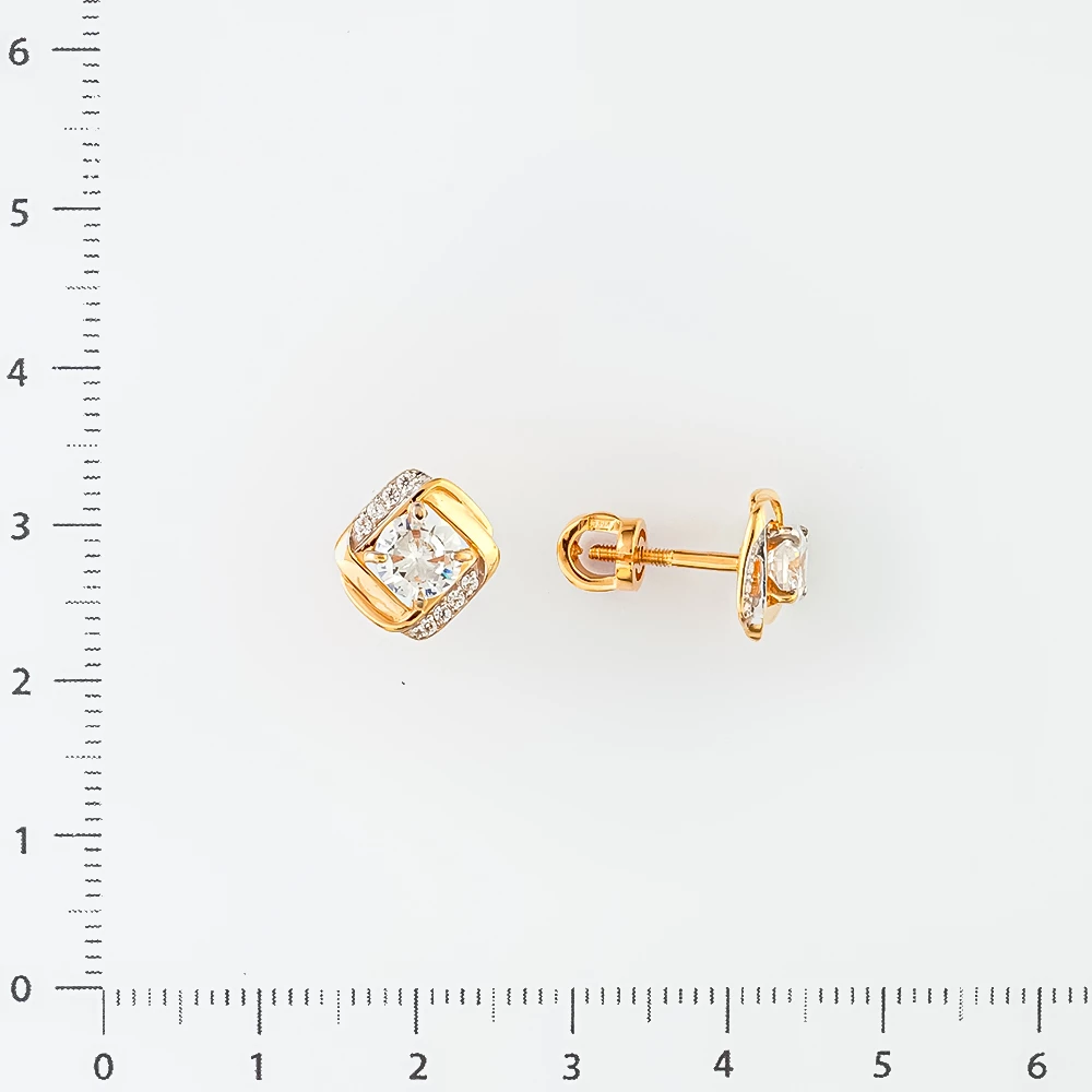 Серьги с фианитом из красного золота 585 пробы