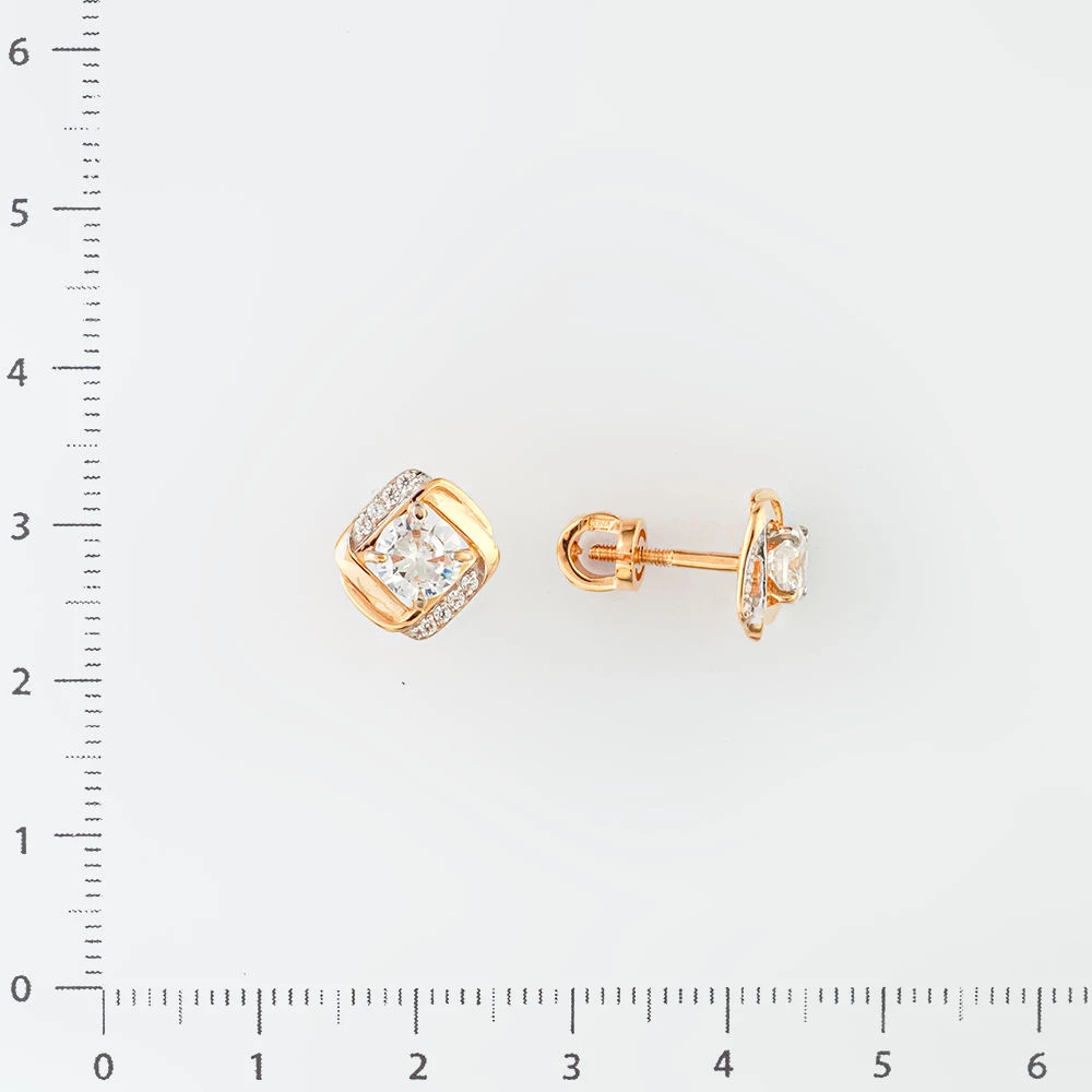 Серьги с фианитом из красного золота 585 пробы