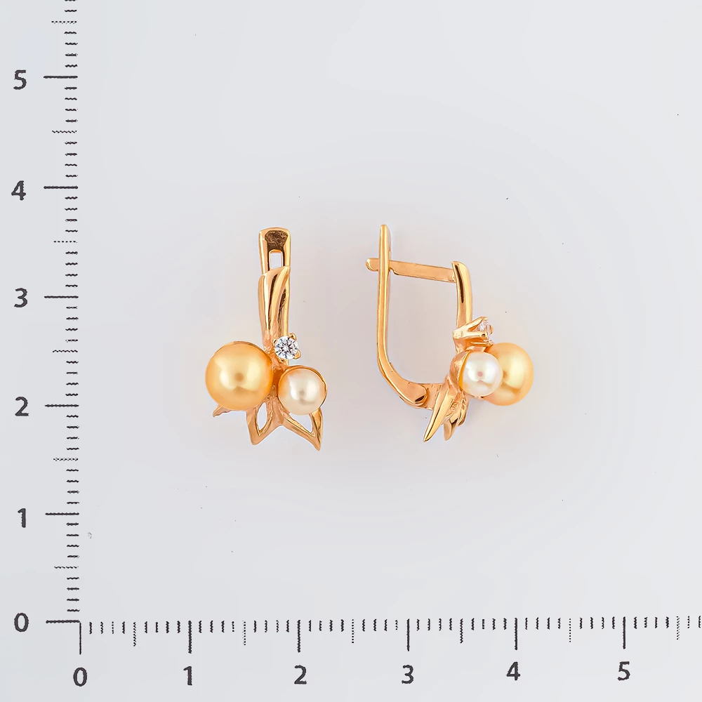 Серьги с культивированным жемчугом из красного золота 585 пробы