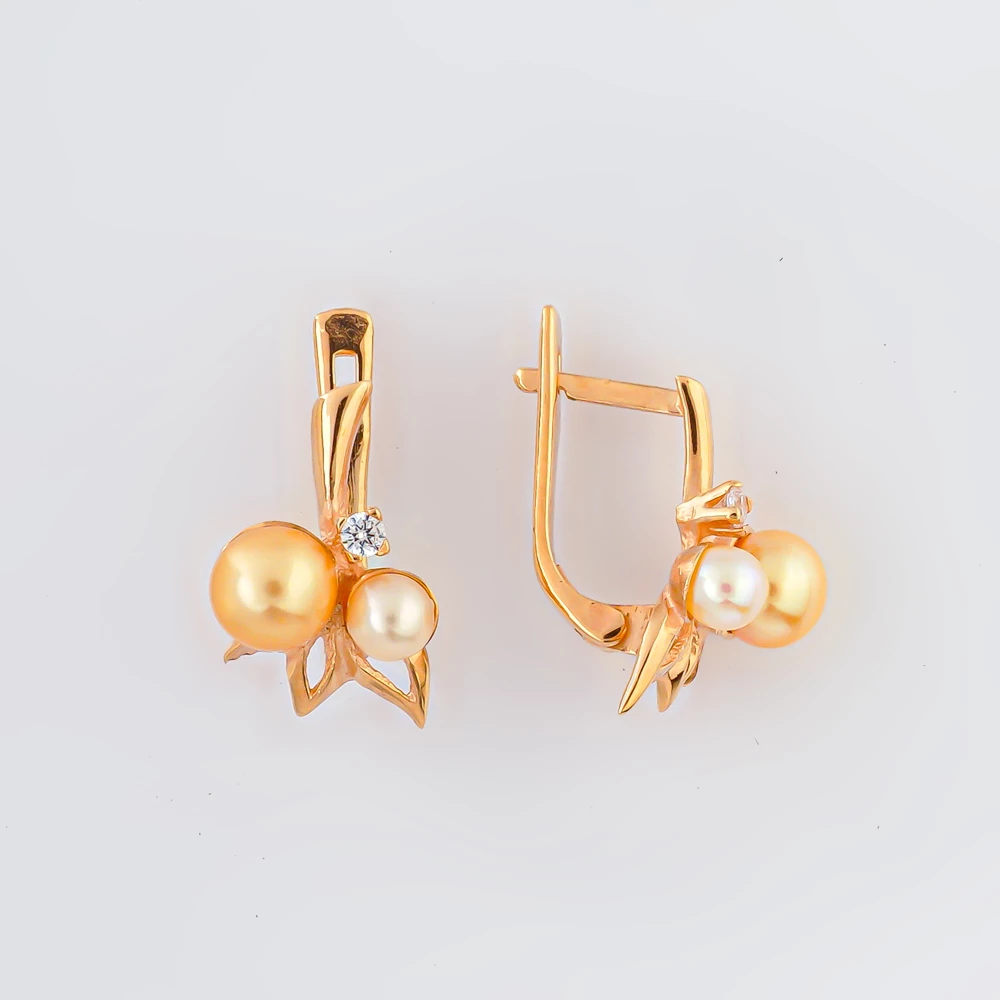 Серьги с культивированным жемчугом из красного золота 585 пробы