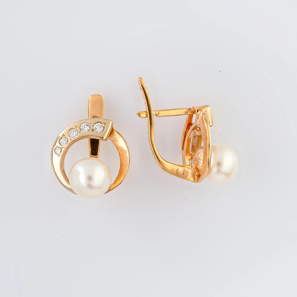 Серьги с культивированным жемчугом из красного золота 585 пробы