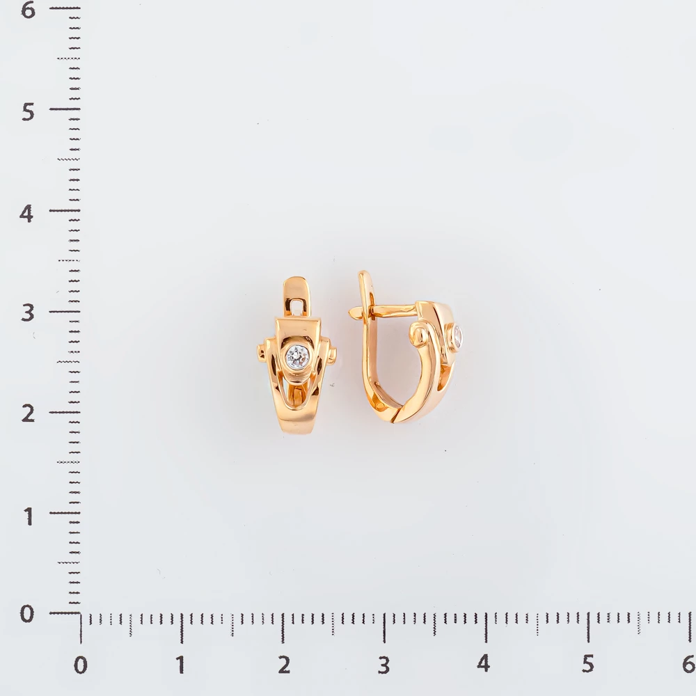 Серьги с фианитом из красного золота 585 пробы