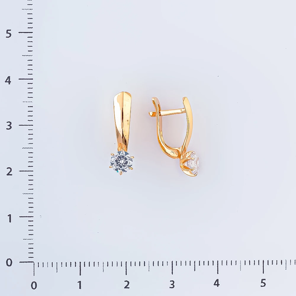 Серьги с фианитом из красного золота 585 пробы