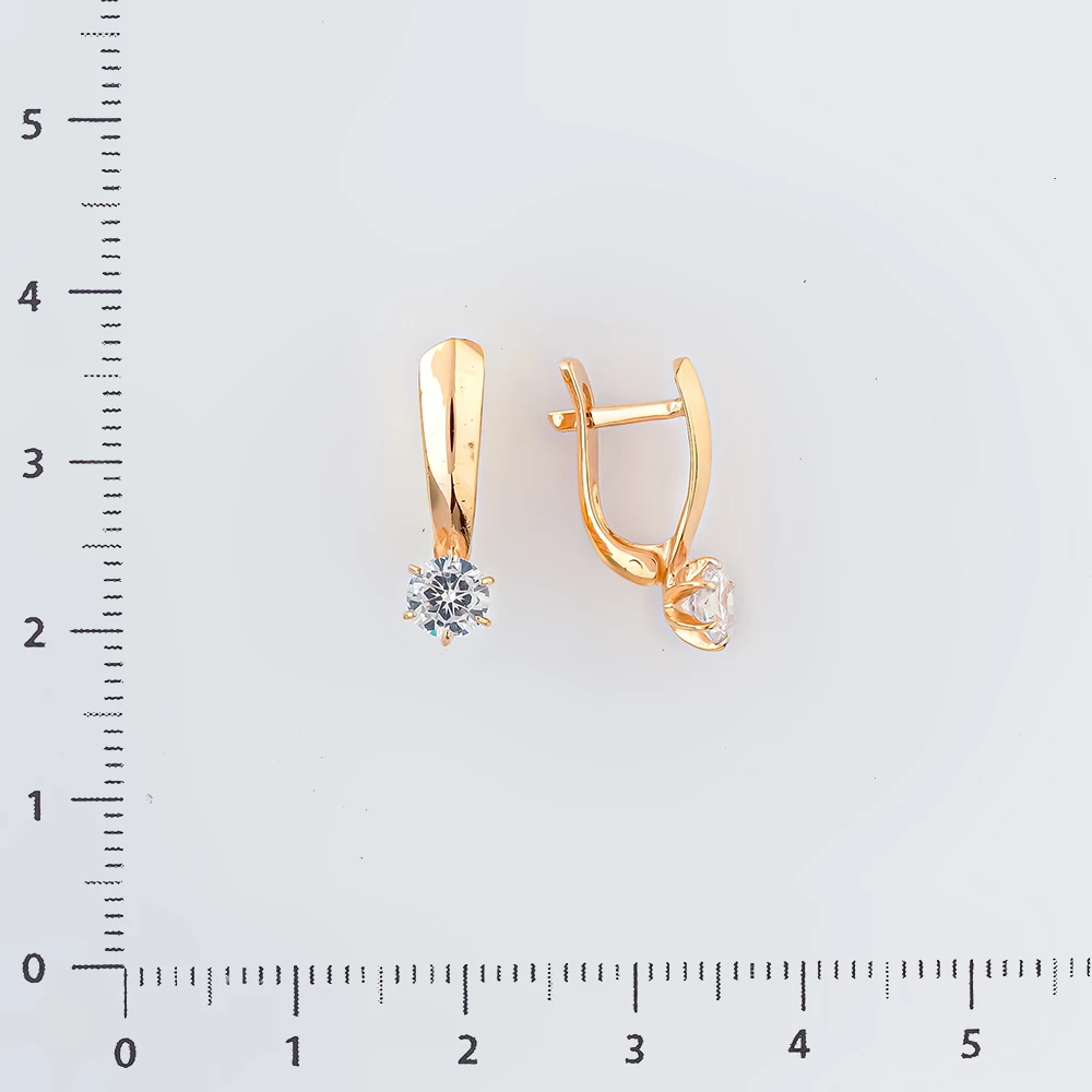 Серьги с фианитом из красного золота 585 пробы