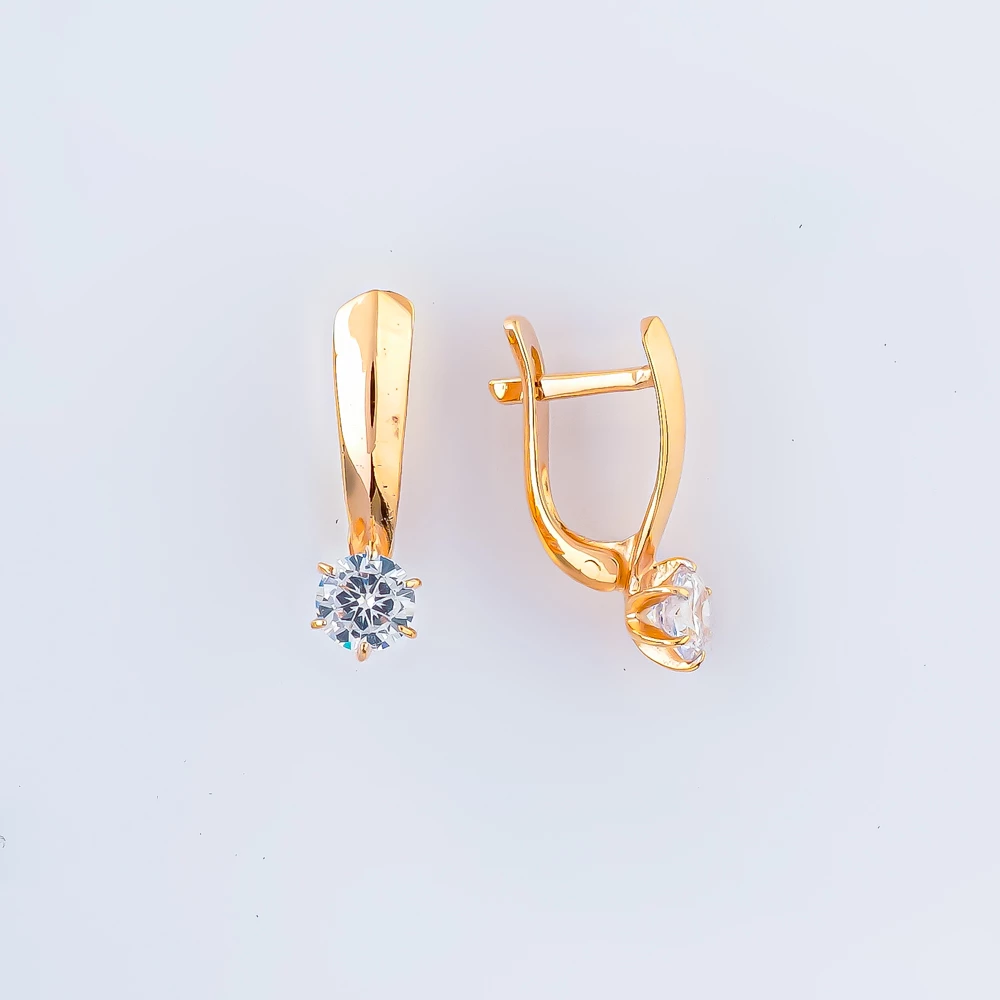 Серьги с фианитом из красного золота 585 пробы