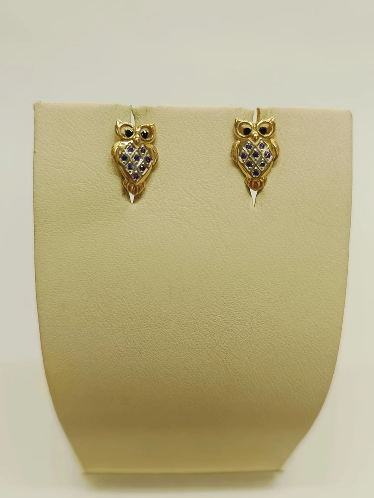 Серьги с фианитом из красного золота 585 пробы