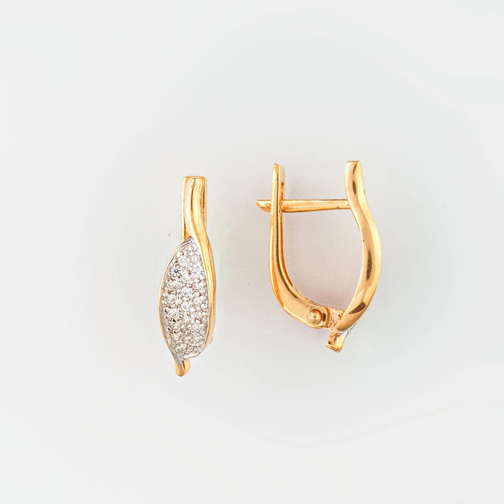 Серьги с фианитом из красного золота 585 пробы