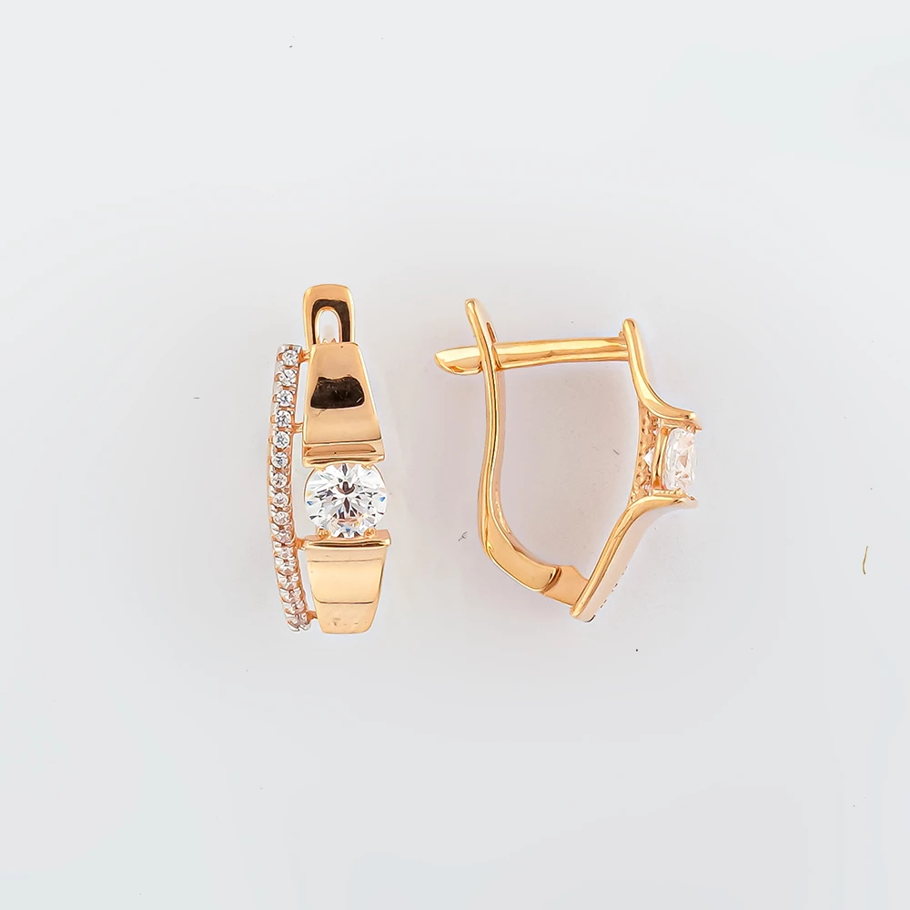 Серьги с фианитом из красного золота 585 пробы