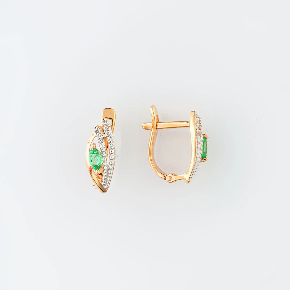 Серьги с изумрудом из красного золота 585 пробы