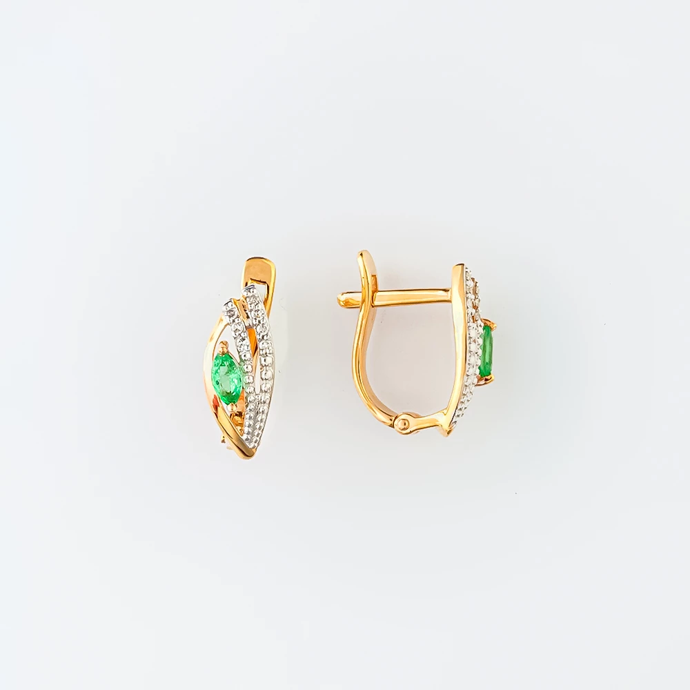 Серьги с изумрудом из красного золота 585 пробы