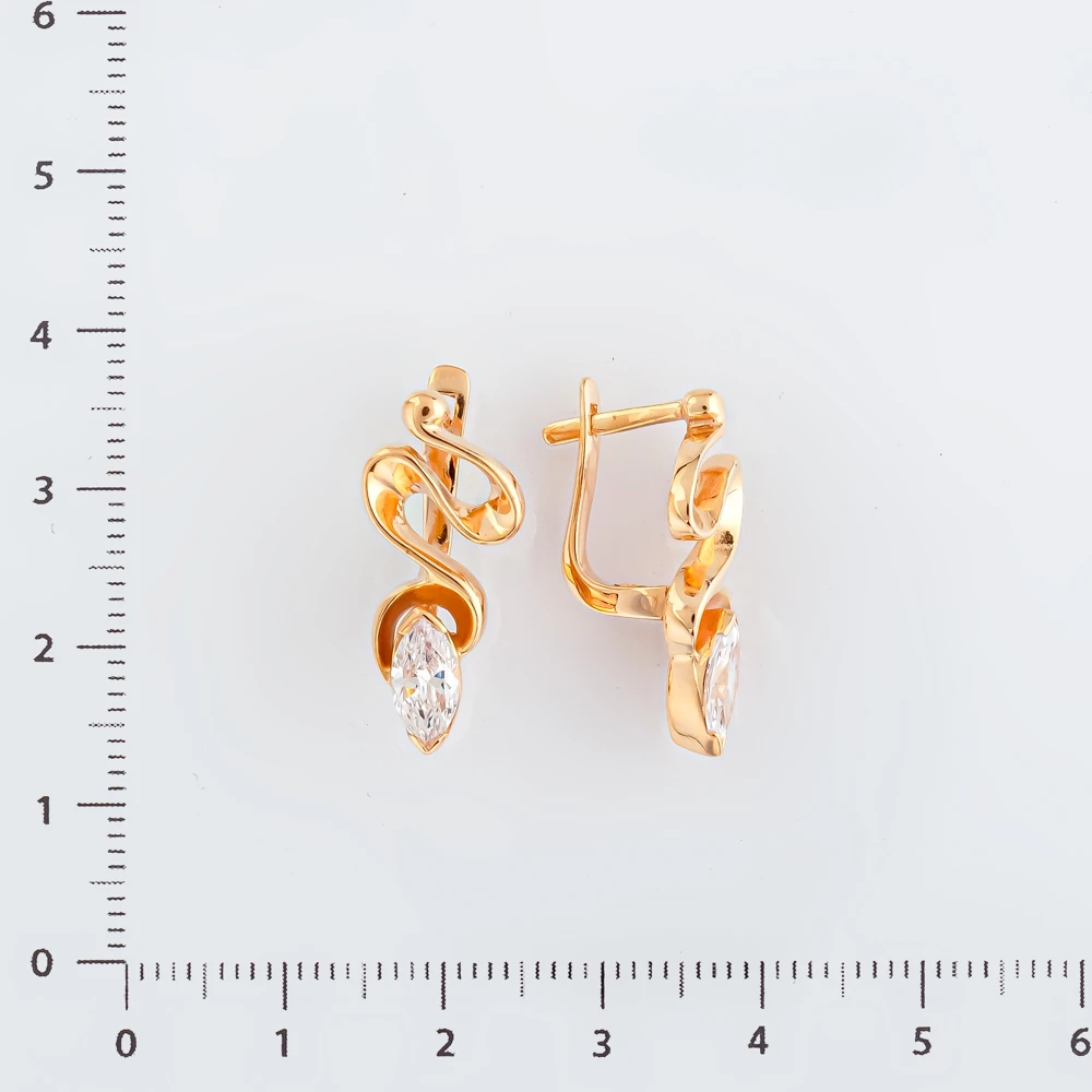 Серьги с фианитом из красного золота 585 пробы