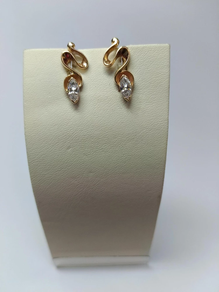 Серьги с фианитом из красного золота 585 пробы