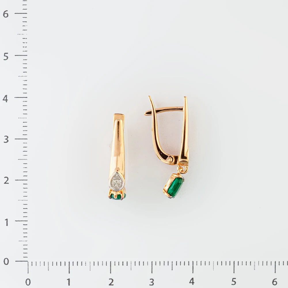 Серьги с изумрудом синтетическим из красного золота 585 пробы