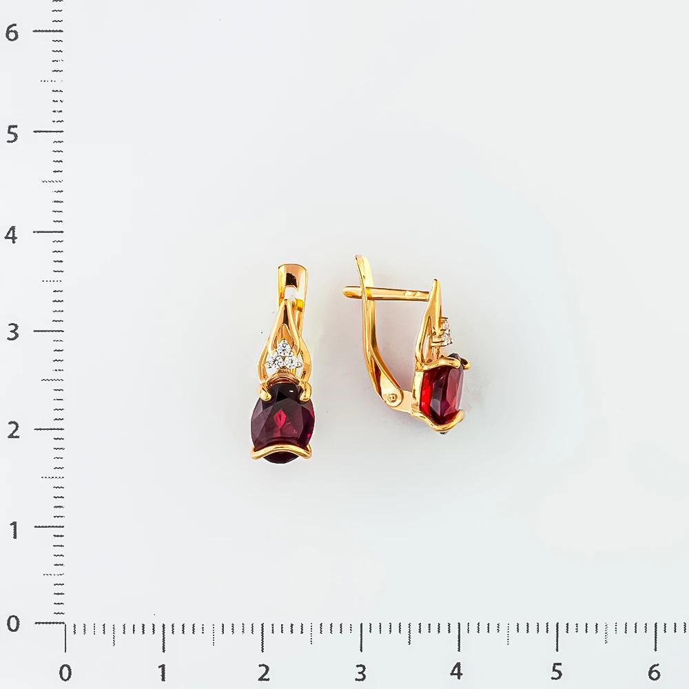 Серьги с гранатом из красного золота 585 пробы