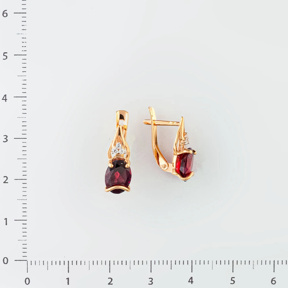 Серьги с гранатом из красного золота 585 пробы
