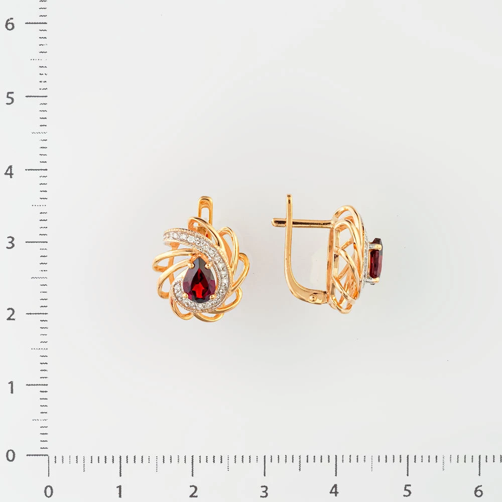Серьги с гранатом из красного золота 585 пробы
