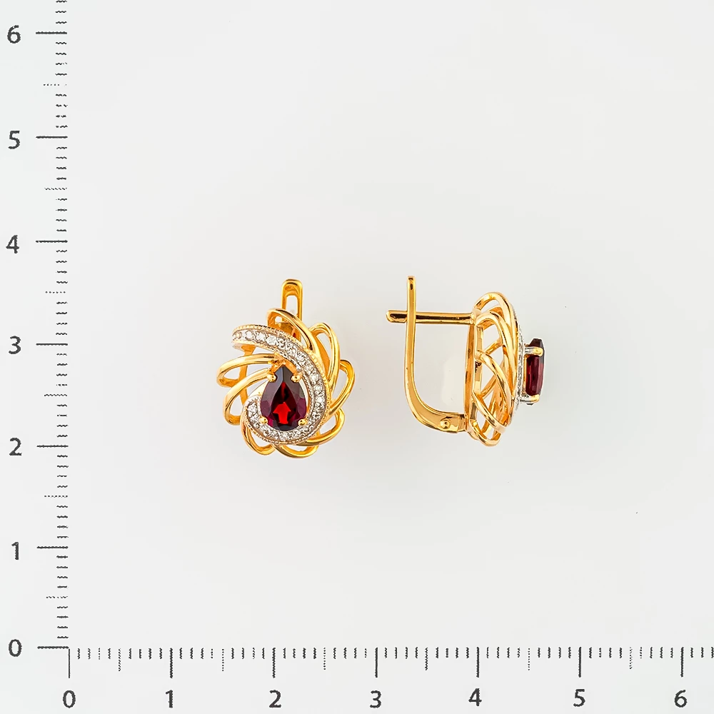 Серьги с гранатом из красного золота 585 пробы