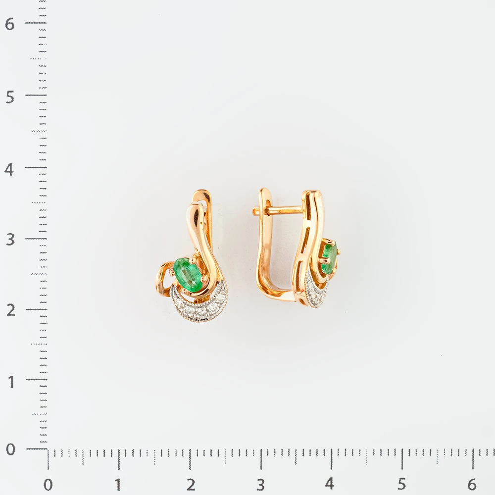 Серьги с изумрудом из красного золота 585 пробы