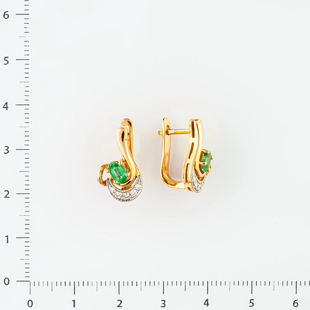 Серьги с изумрудом из красного золота 585 пробы