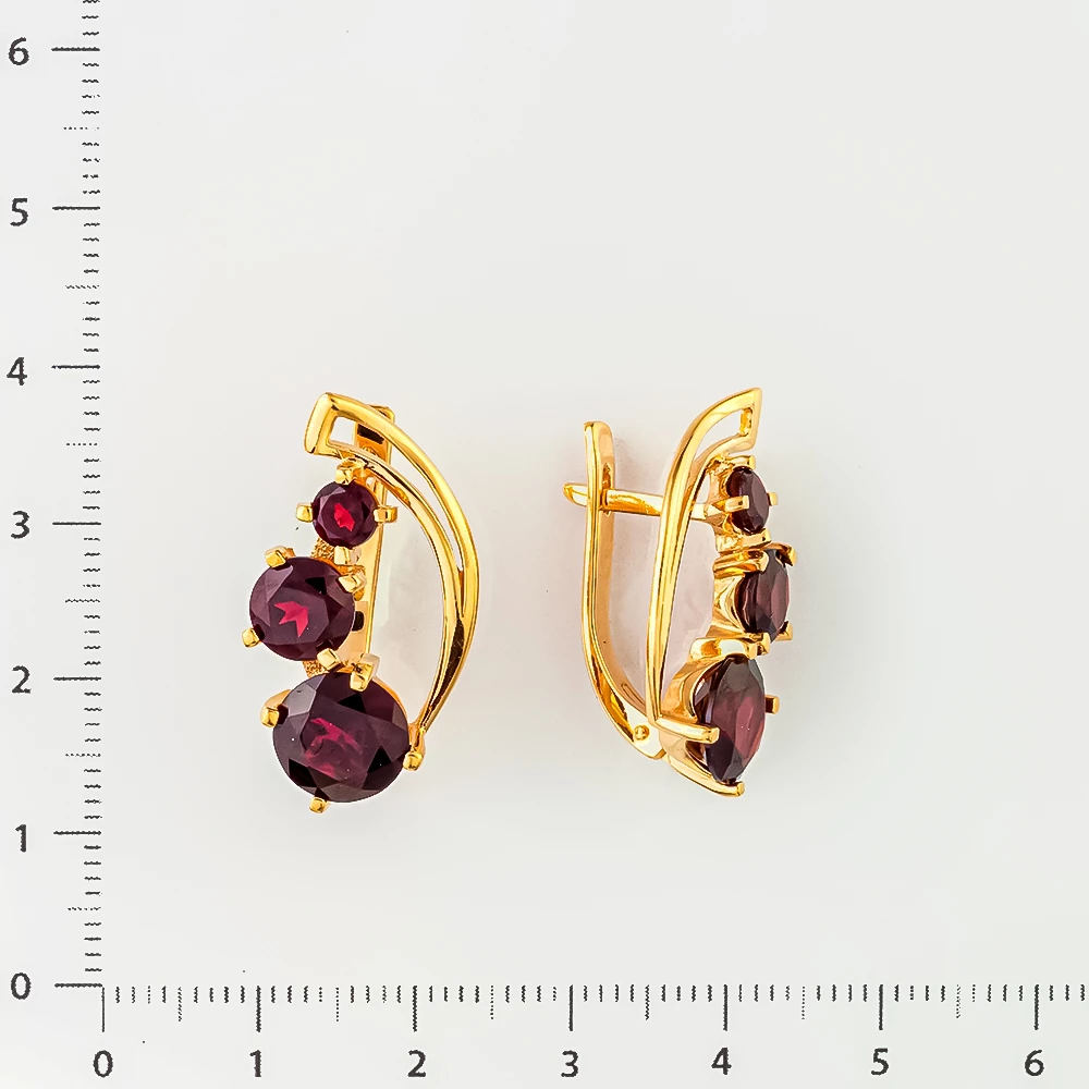 Серьги с гранатом из красного золота 585 пробы