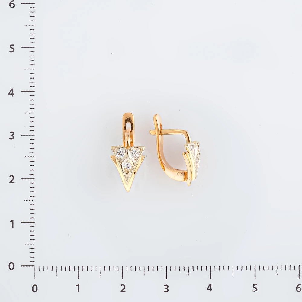 Серьги с фианитом из красного золота 585 пробы