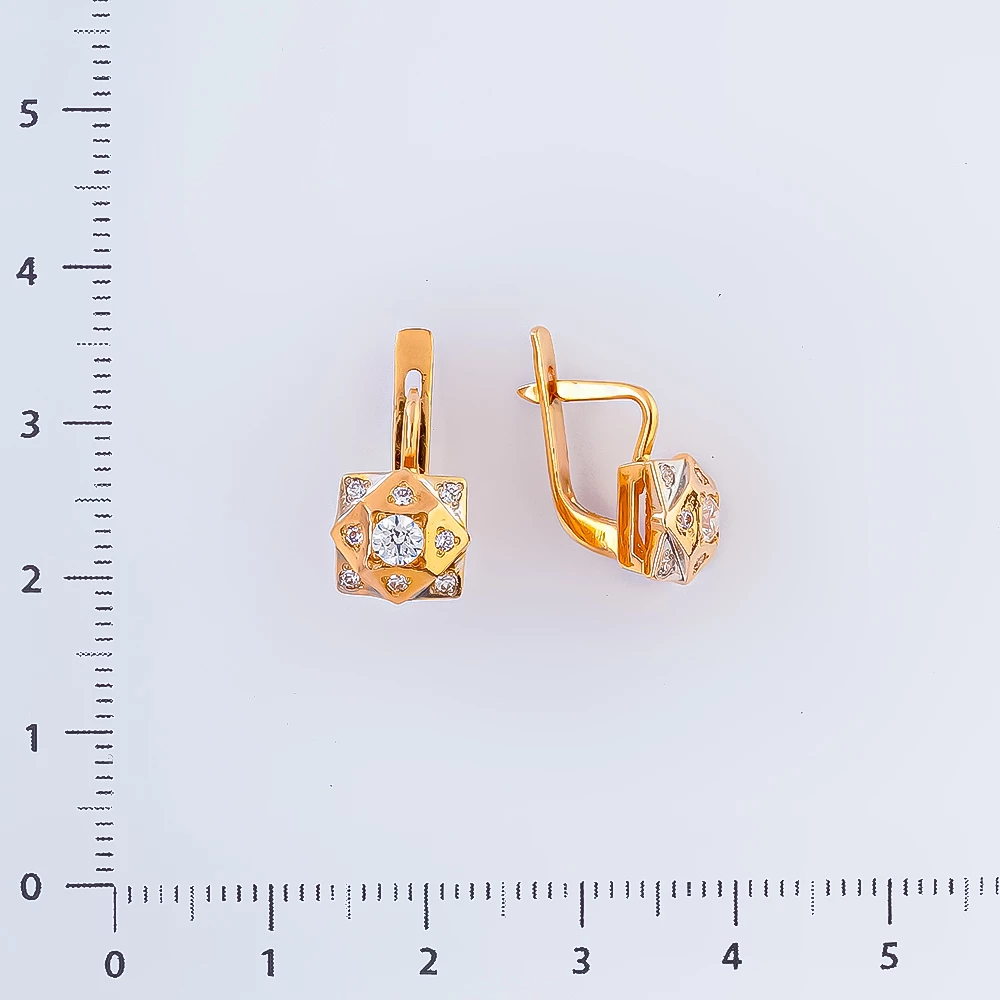 Серьги с фианитом из красного золота 585 пробы