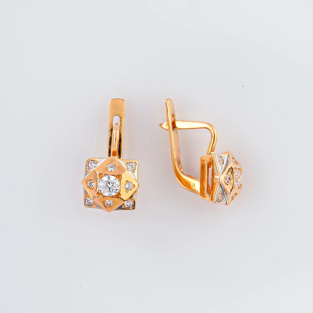 Серьги с фианитом из красного золота 585 пробы