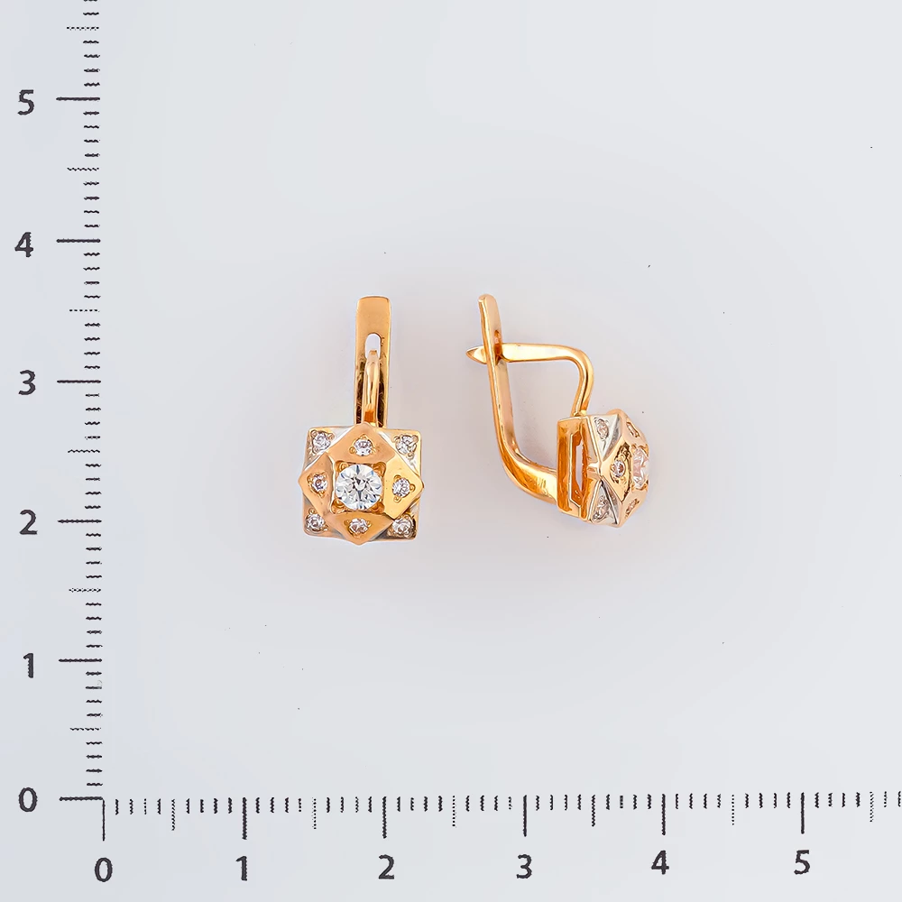 Серьги с фианитом из красного золота 585 пробы