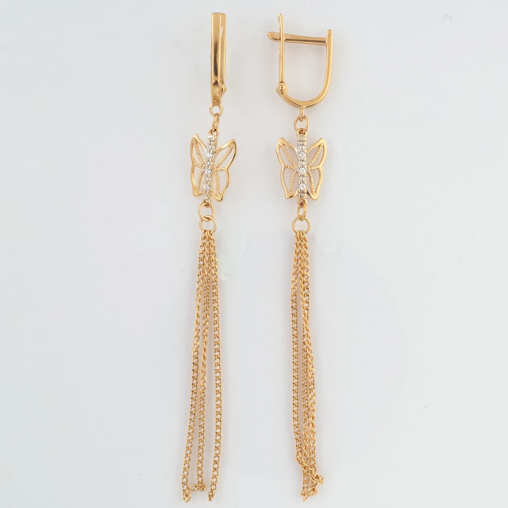 Серьги с фианитом из красного золота 585 пробы