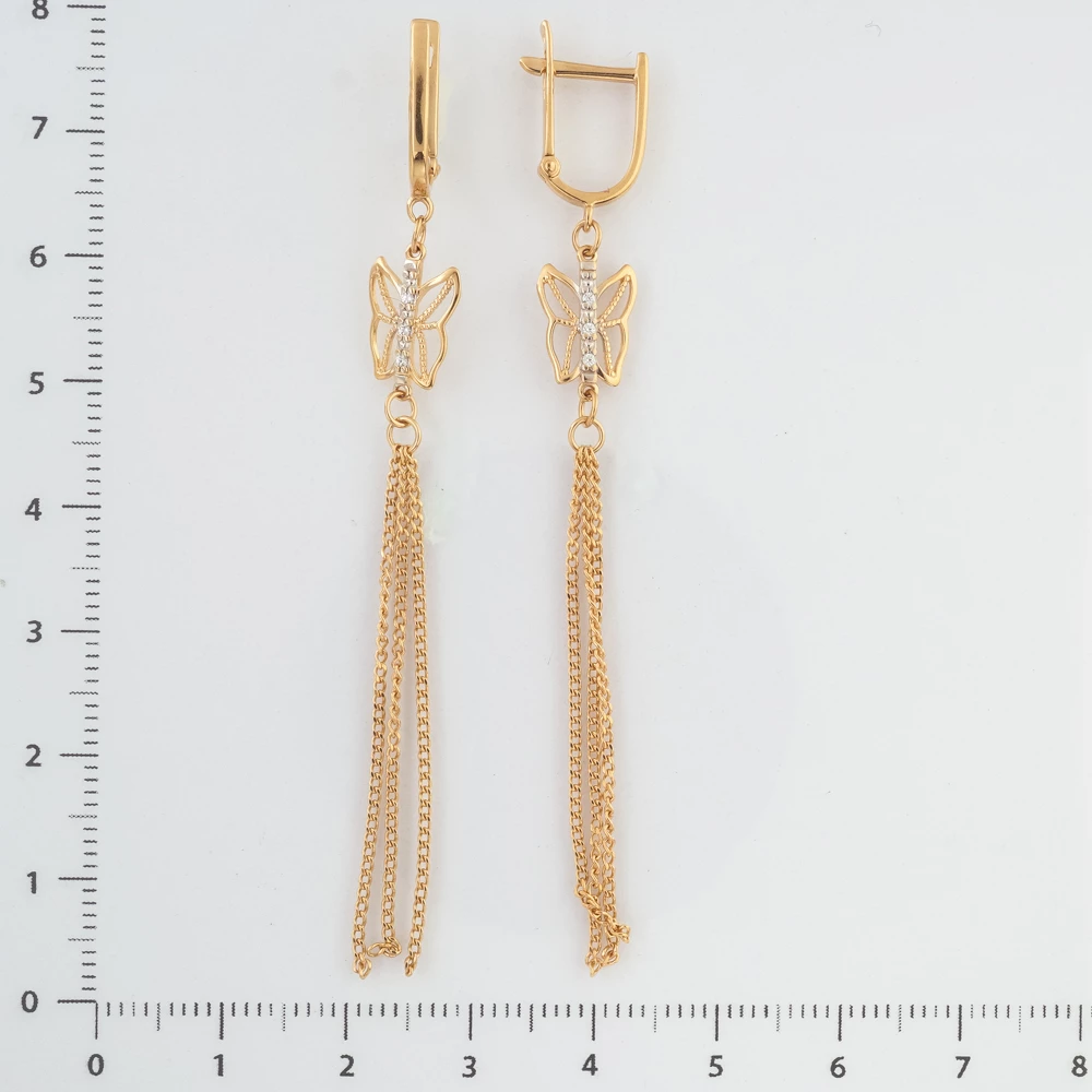 Серьги с фианитом из красного золота 585 пробы