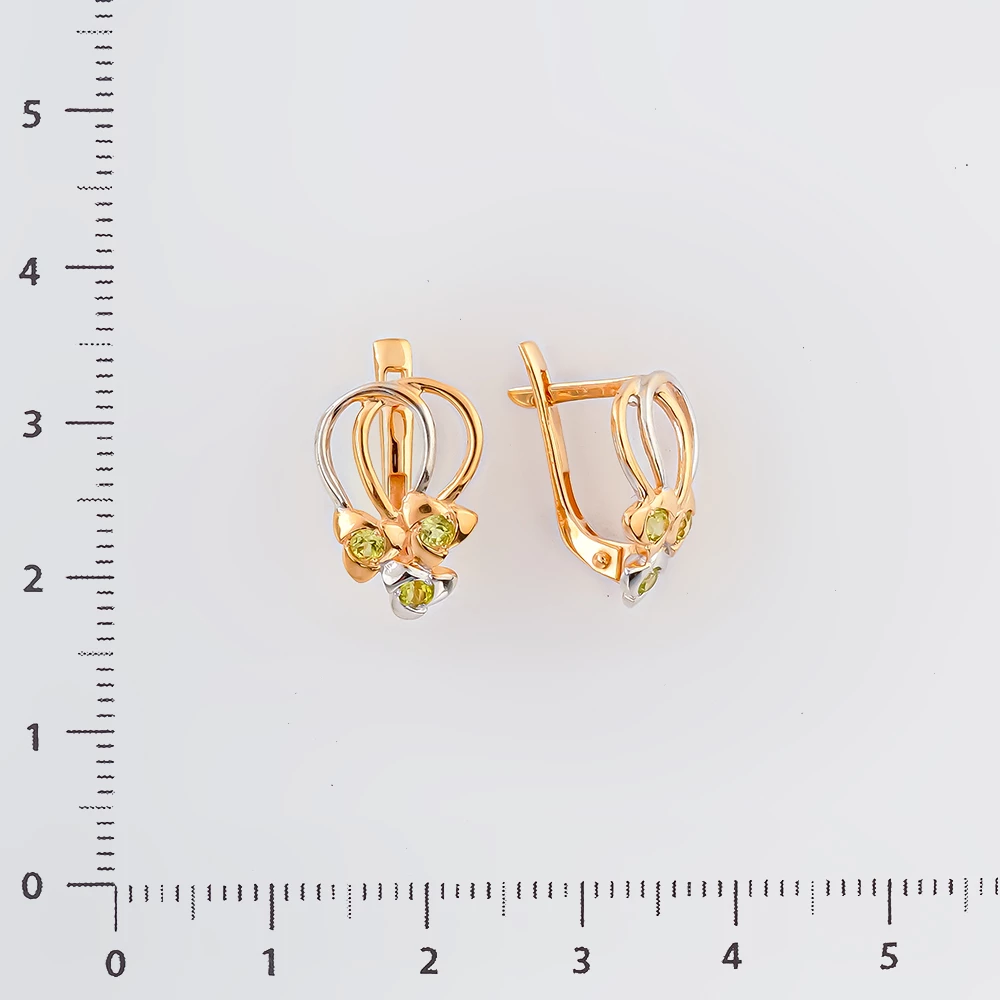Серьги с хризолитом из красного золота 585 пробы