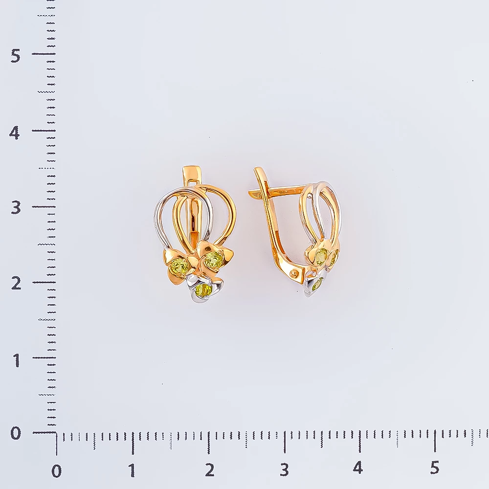 Серьги с хризолитом из красного золота 585 пробы