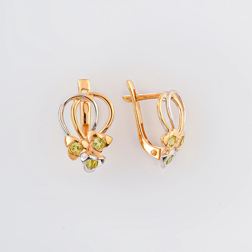 Серьги с хризолитом из красного золота 585 пробы