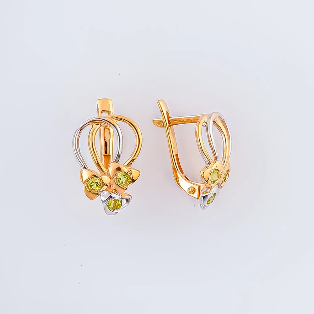 Серьги с хризолитом из красного золота 585 пробы