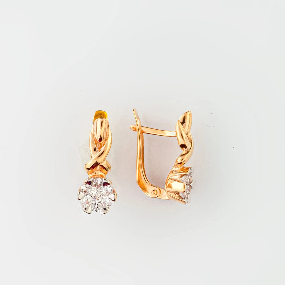 Серьги с фианитом из красного золота 585 пробы