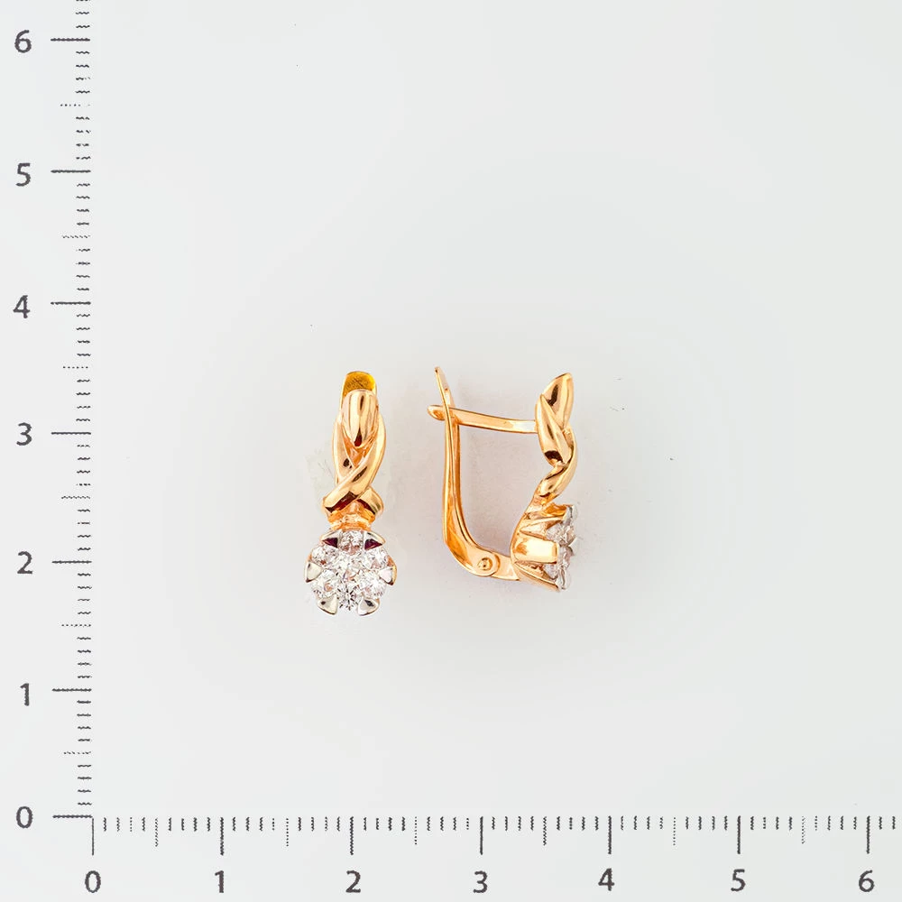 Серьги с фианитом из красного золота 585 пробы