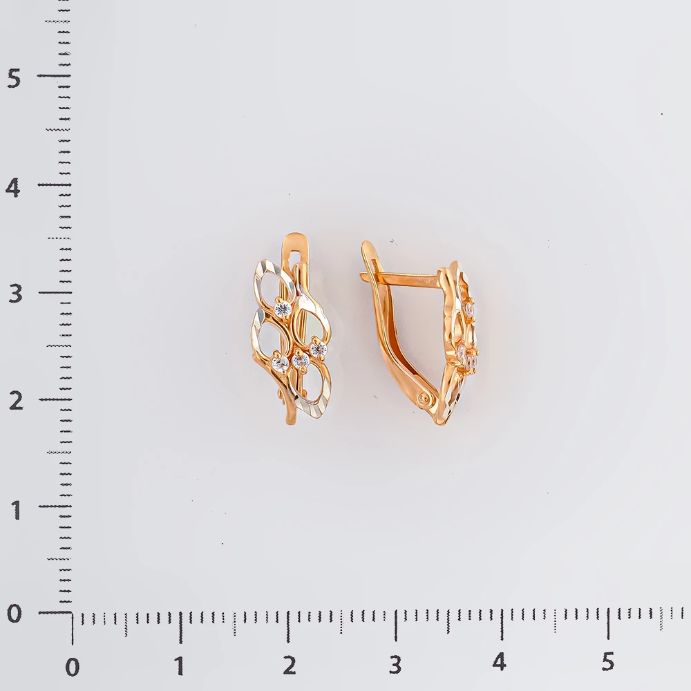 Серьги с фианитом из красного золота 585 пробы