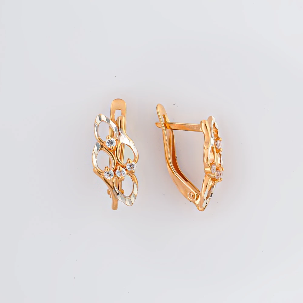 Серьги с фианитом из красного золота 585 пробы