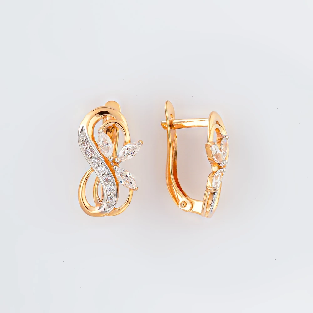 Серьги с фианитом из красного золота 585 пробы