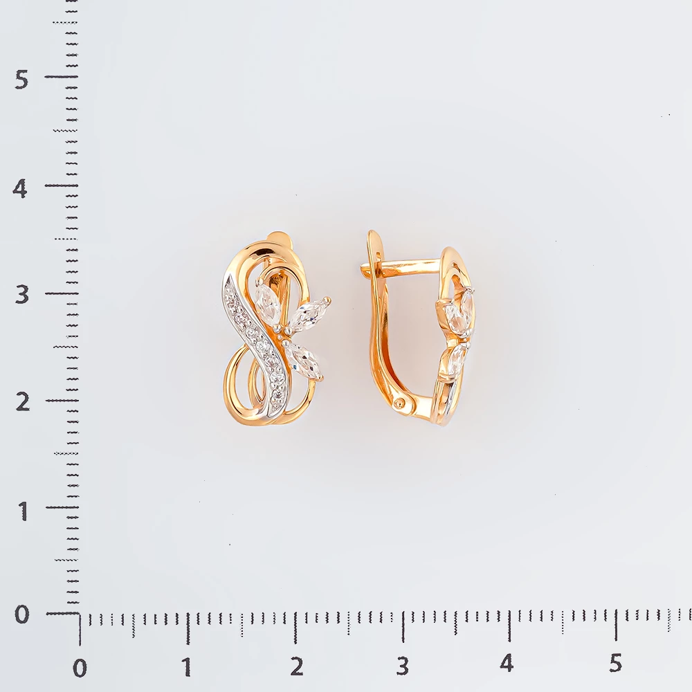 Серьги с фианитом из красного золота 585 пробы