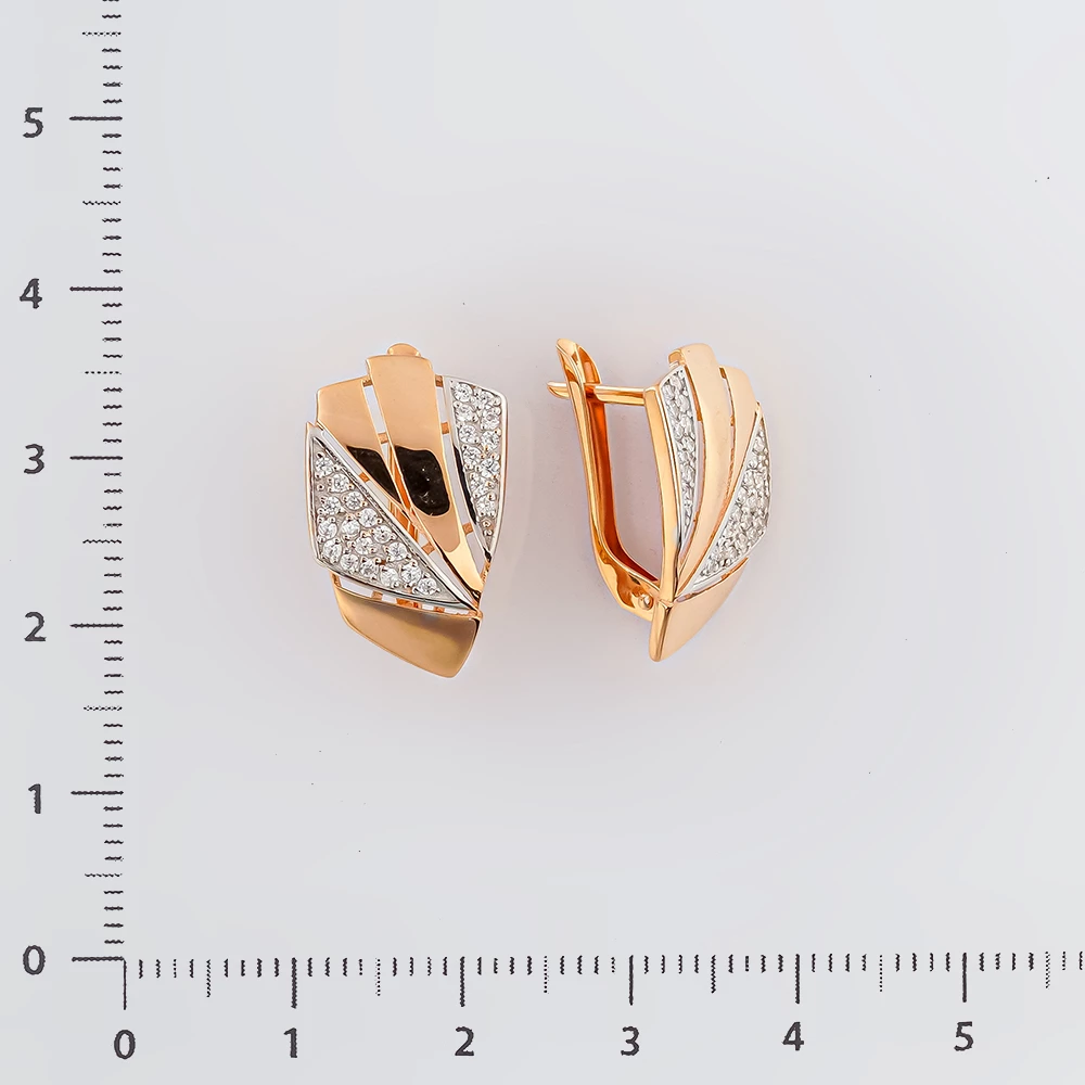 Серьги с фианитом из красного золота 585 пробы