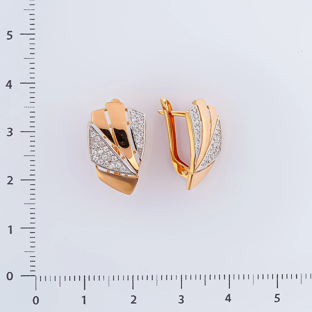 Серьги с фианитом из красного золота 585 пробы