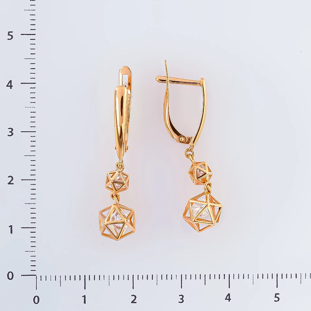 Серьги с фианитом из красного золота 585 пробы