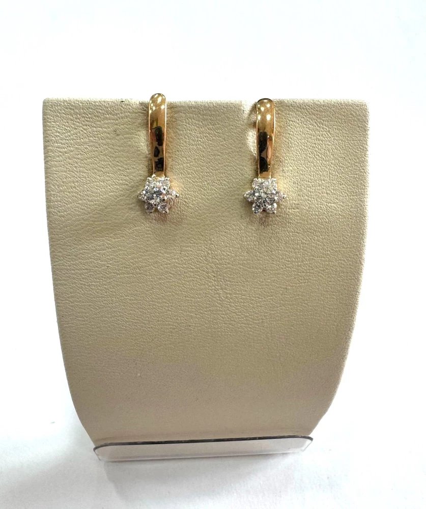 Серьги с фианитом из красного золота 585 пробы