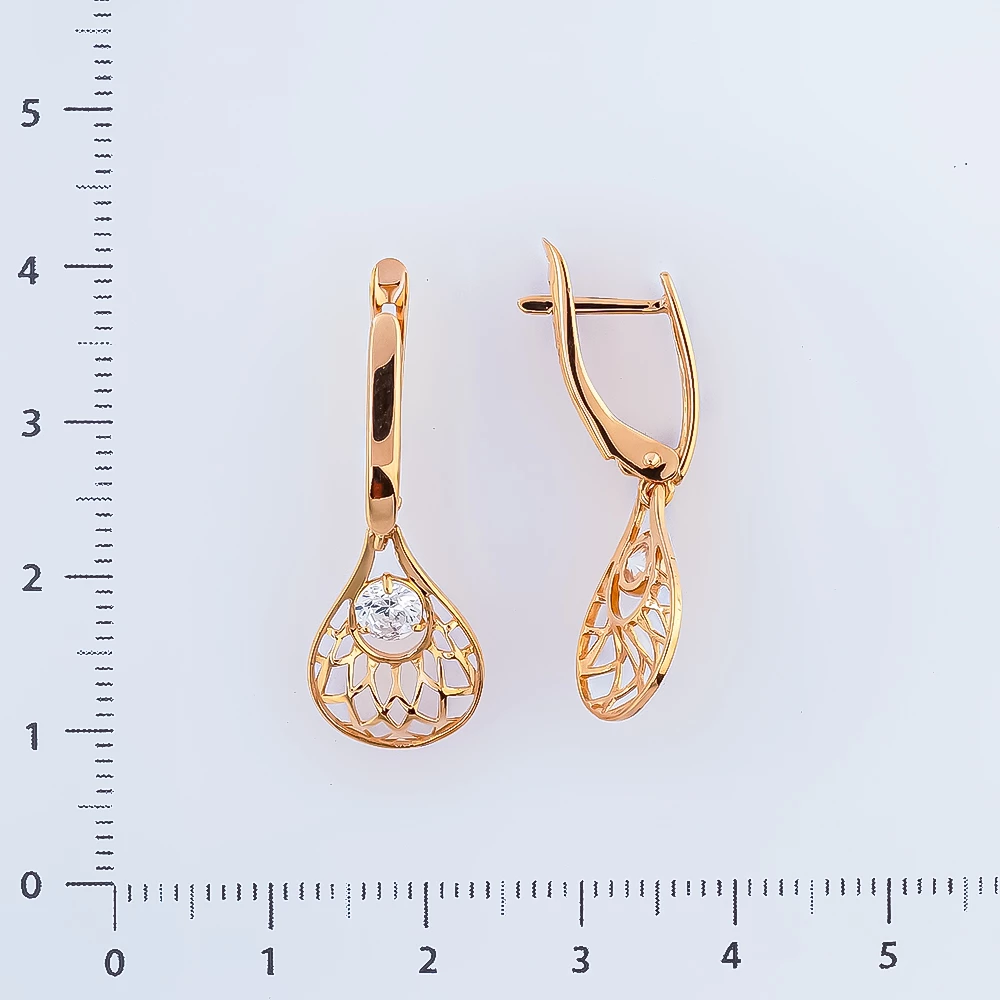 Серьги с фианитом из красного золота 585 пробы