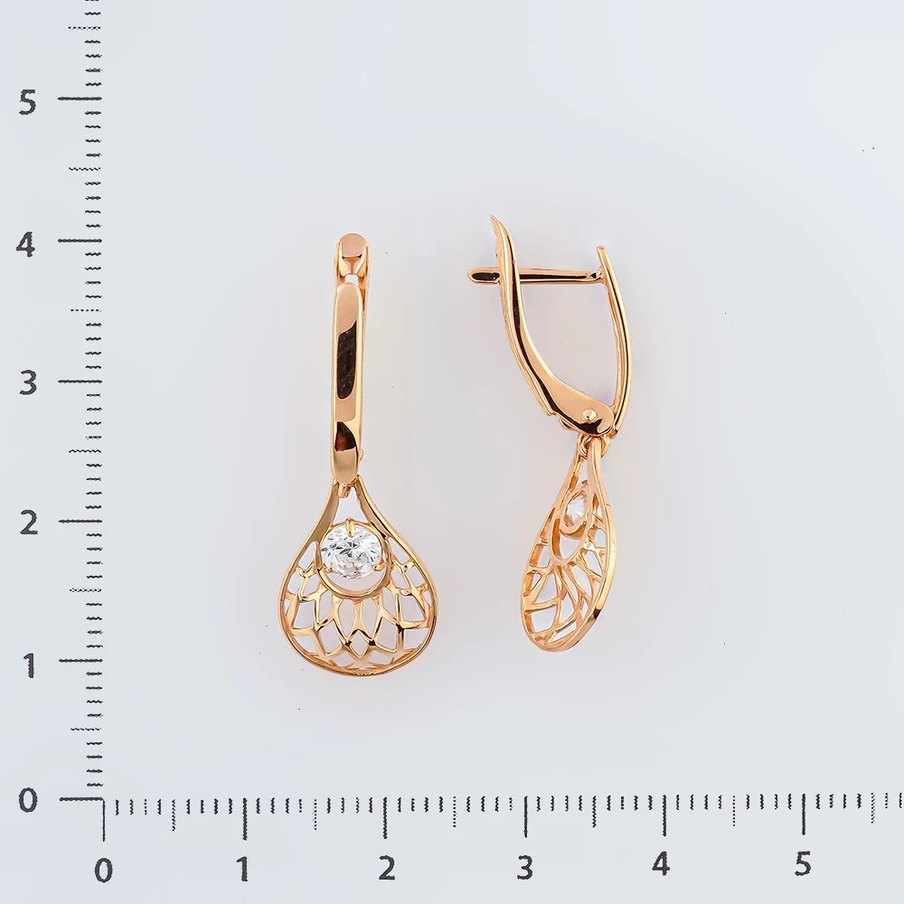 Серьги с фианитом из красного золота 585 пробы