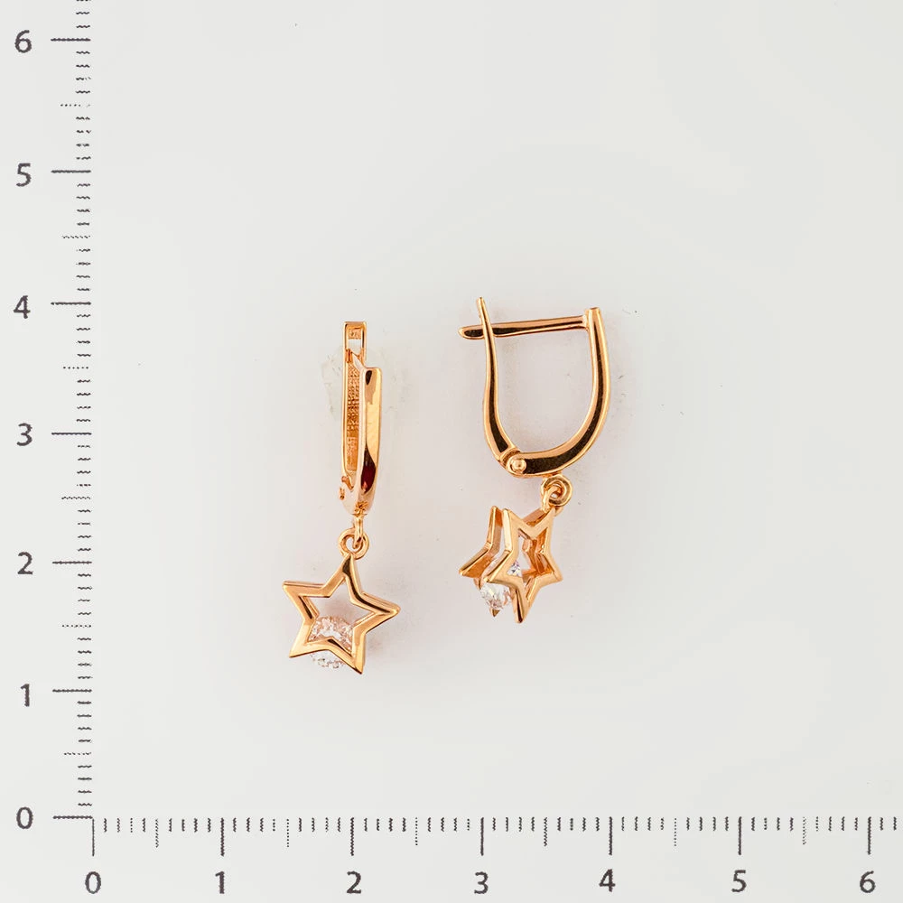 Серьги с фианитом из красного золота 585 пробы