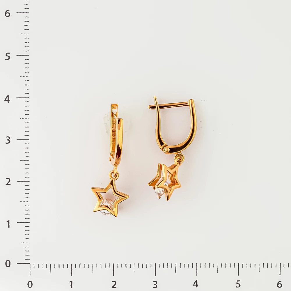 Серьги с фианитом из красного золота 585 пробы