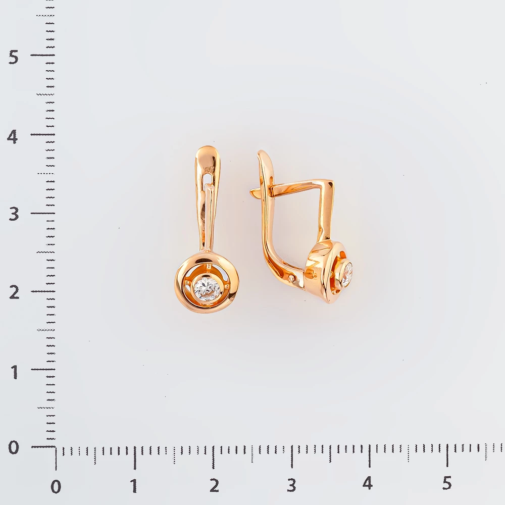 Серьги с фианитом из красного золота 585 пробы