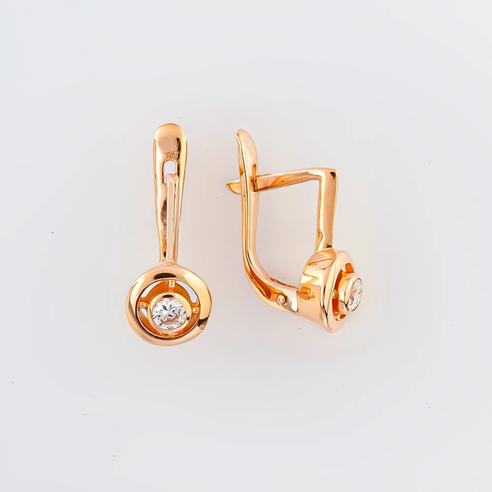 Серьги с фианитом из красного золота 585 пробы